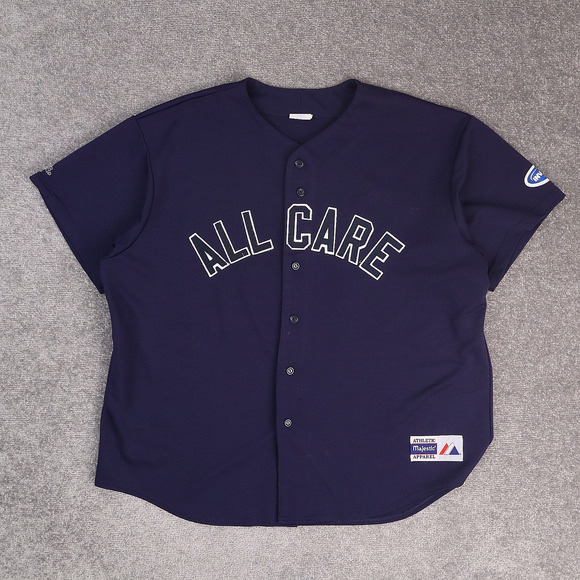 VTG Majestic All Care #24 2XL Blue Short Sleeve Button Down Jersey Shirt - Picture 1 of 13